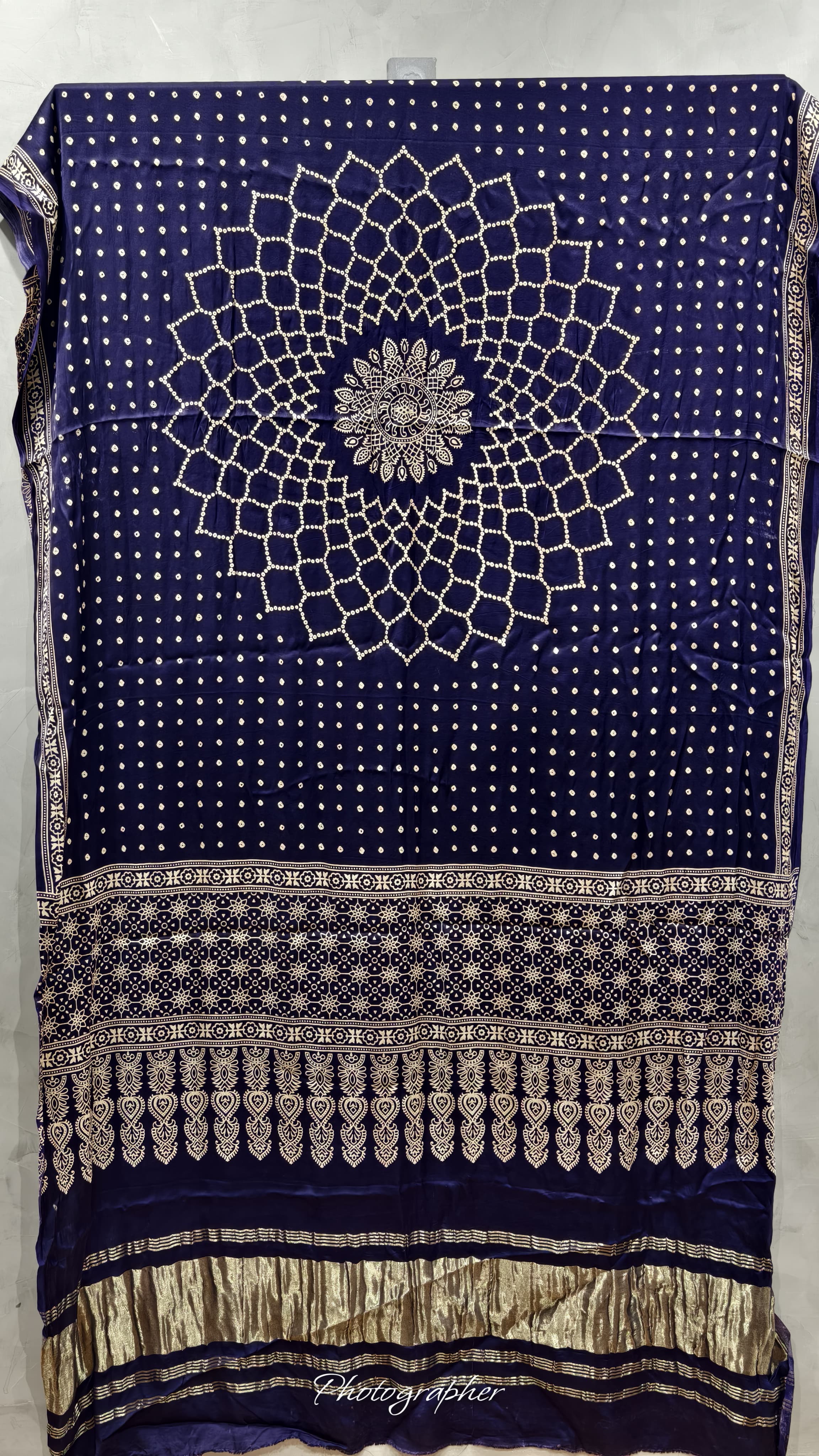 Pure Modal Gaji Silk Hand Block Print Dupatta Two Tone With Lagdi Patta