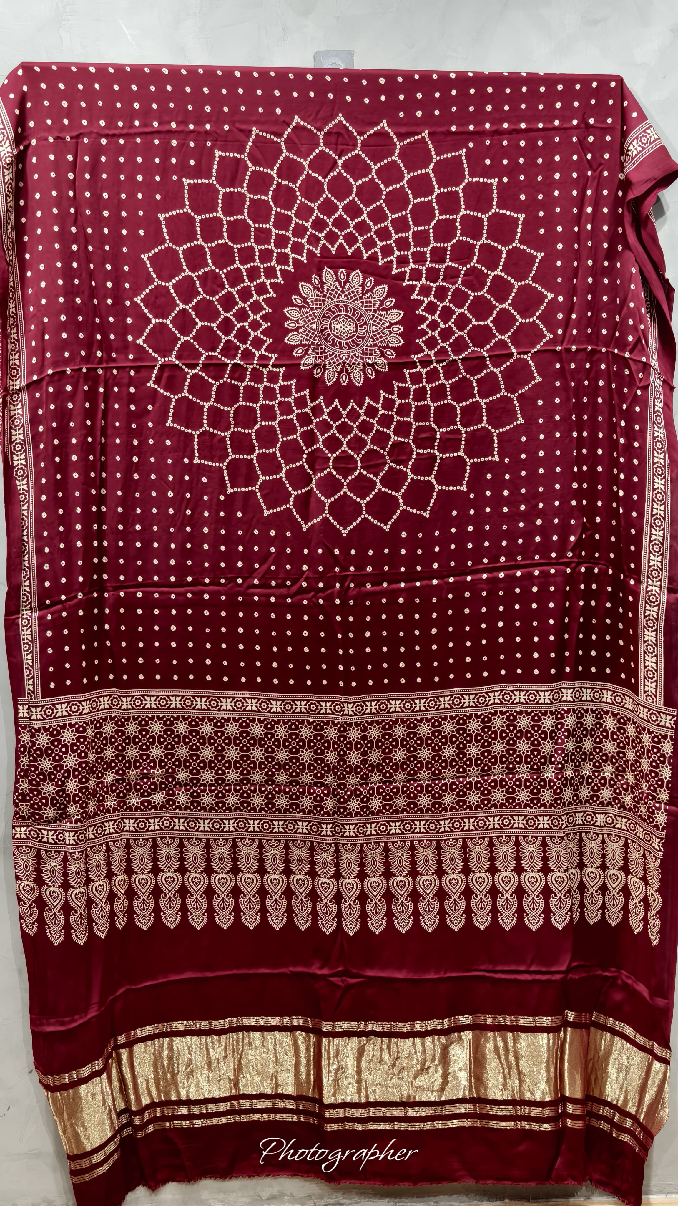 Pure Modal Gaji Silk Hand Block Print Dupatta Two Tone With Lagdi Patta