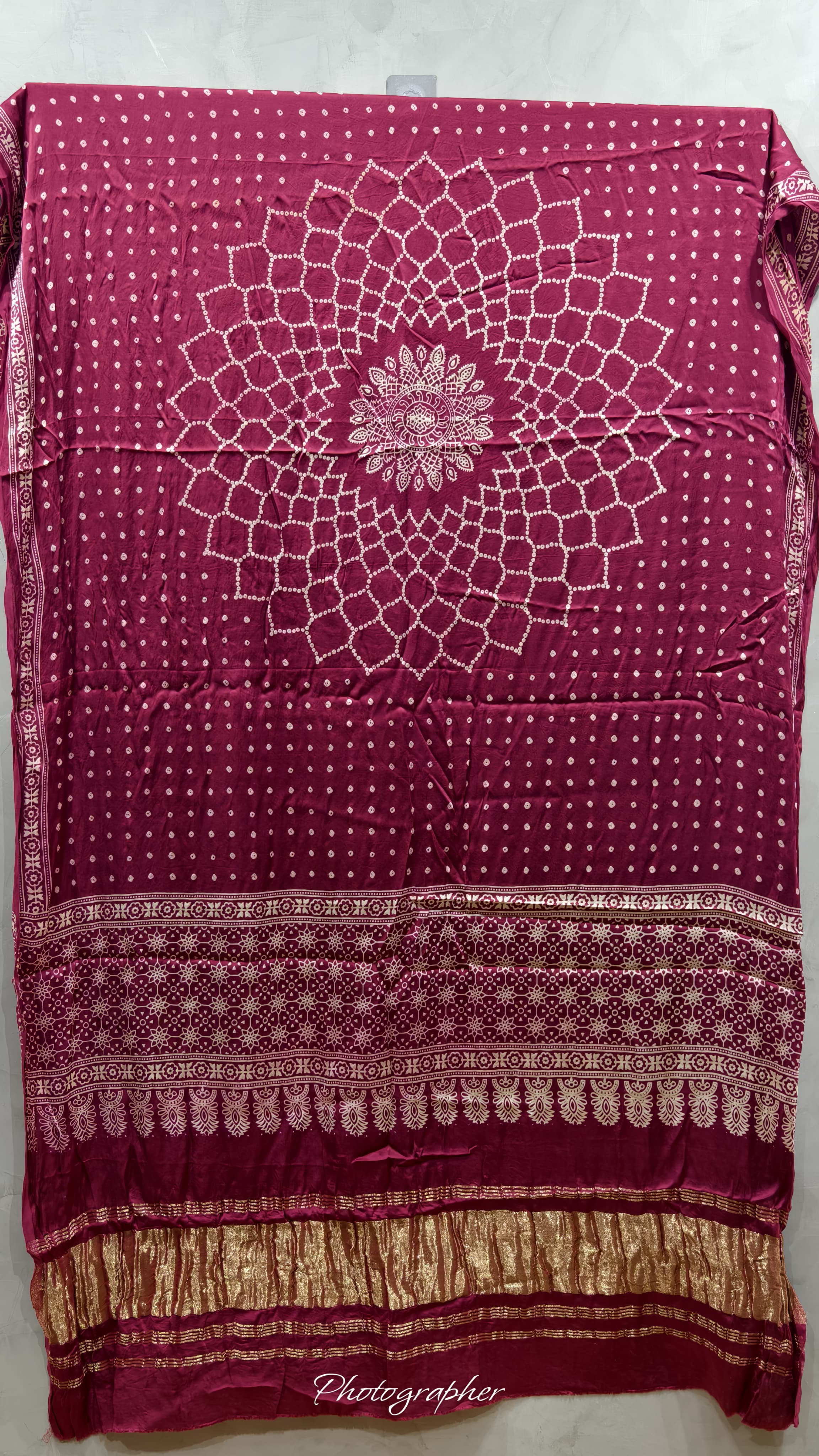 Pure Modal Gaji Silk Hand Block Print Dupatta Two Tone With Lagdi Patta