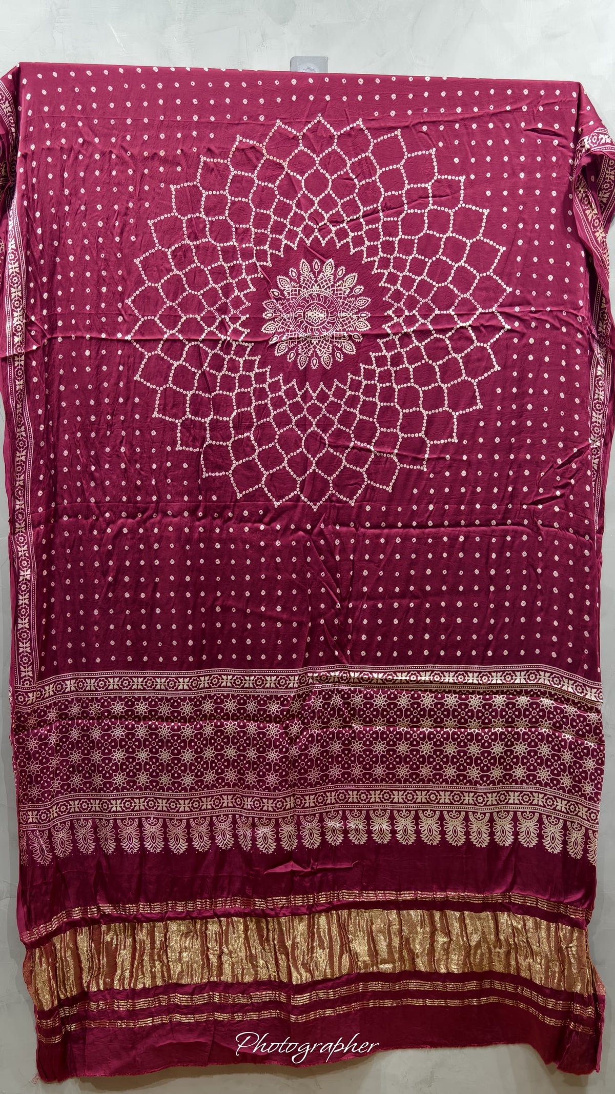 Pure Modal Gaji Silk Hand Block Print Dupatta Two Tone With Lagdi Patta