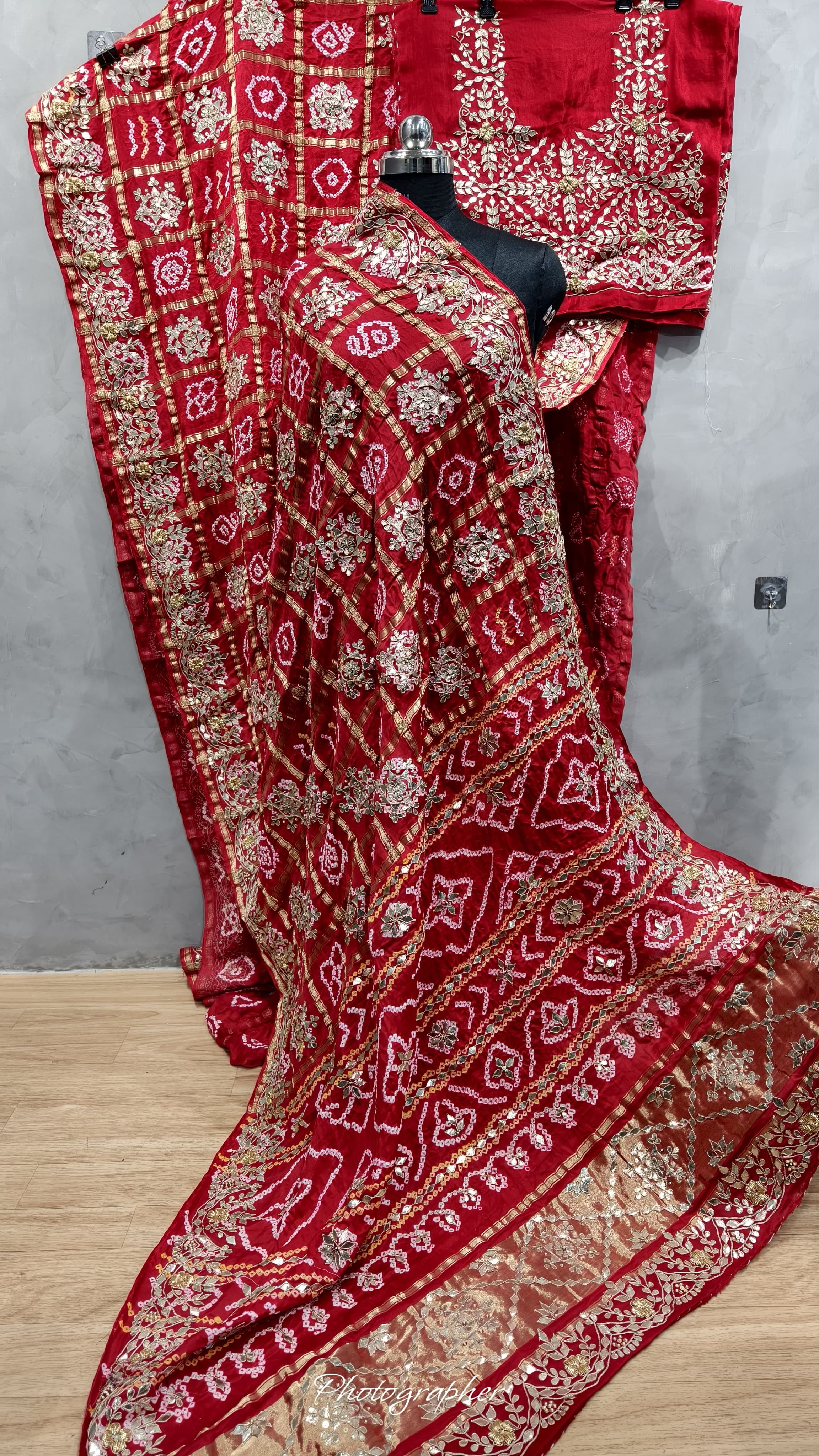 Pure Gaji Silk Hand Bandej Gharchola Sarees With Original Hand Work In Allover With Blouse