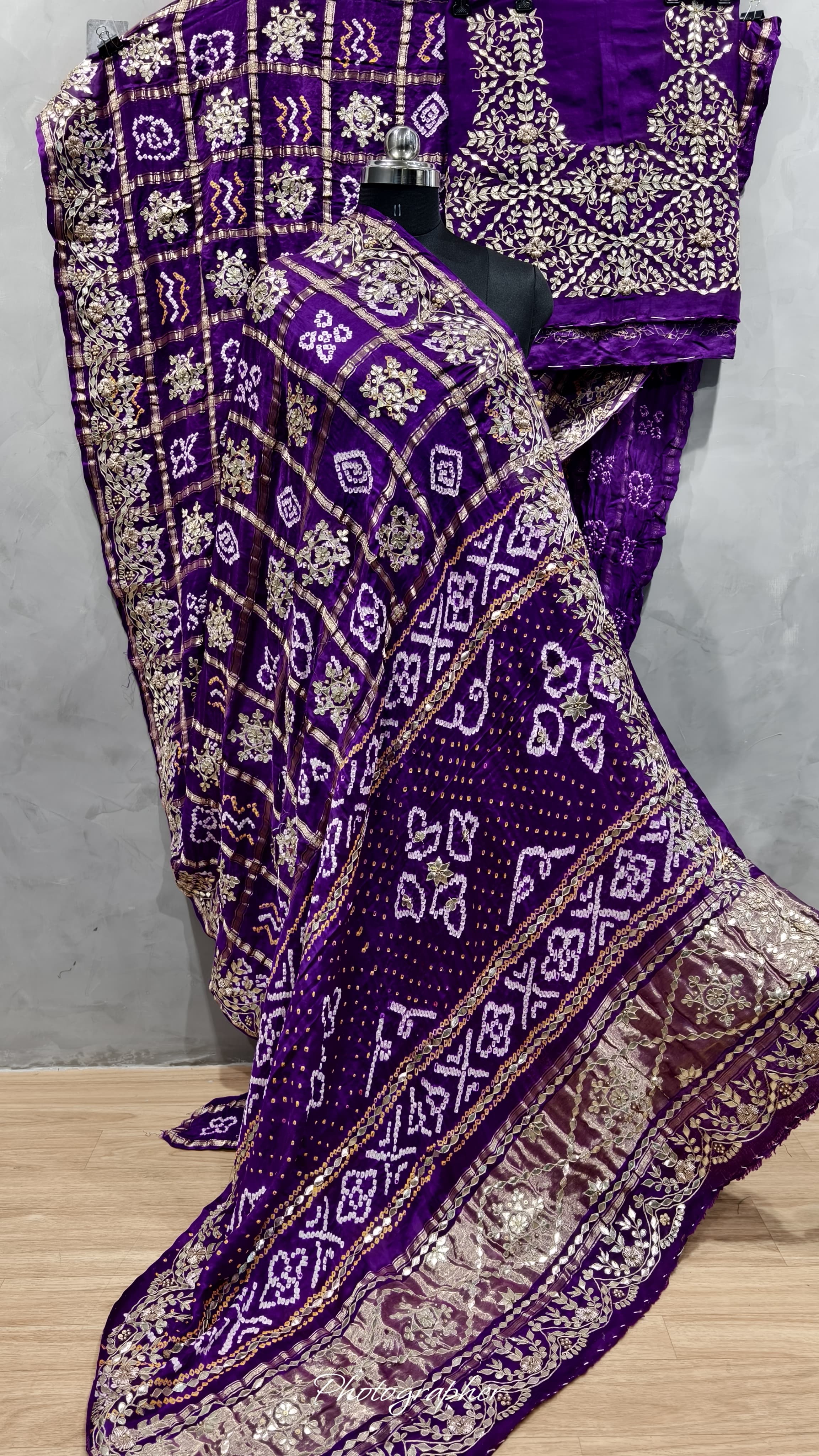 Pure Gaji Silk Hand Bandej Gharchola Sarees With Original Hand Work In Allover With Blouse