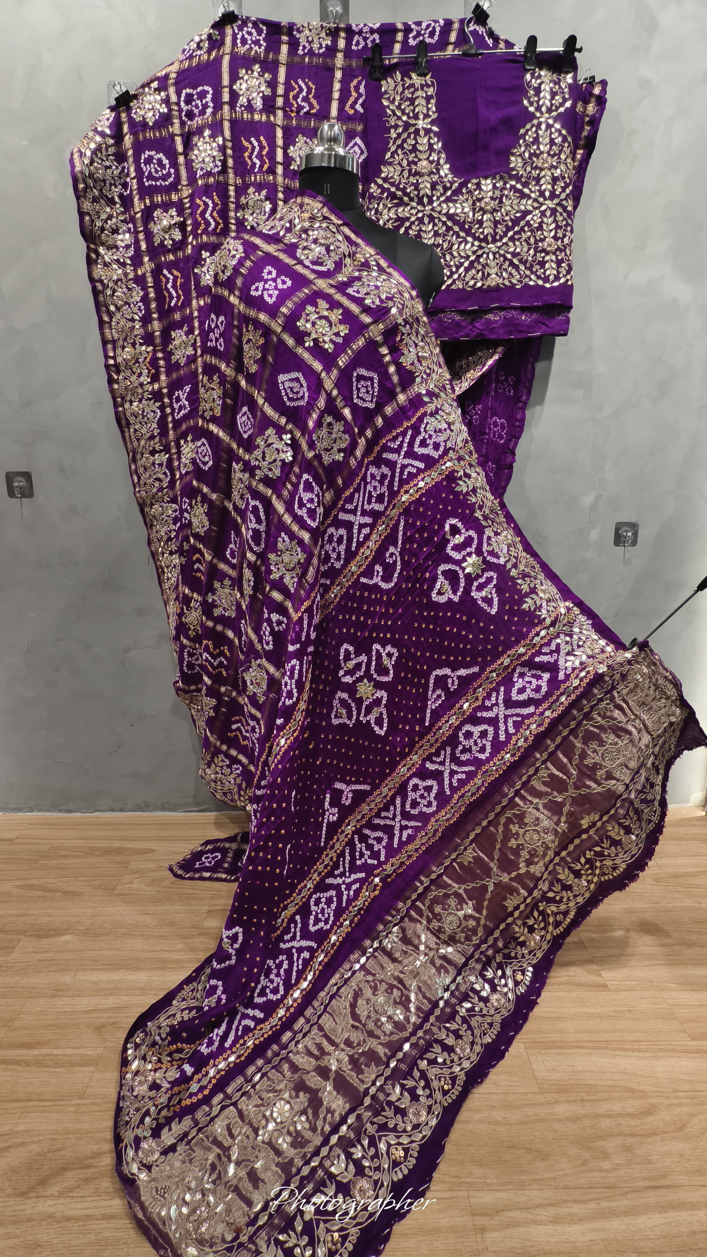 Pure Gaji Silk Hand Bandej Gharchola Sarees With Original Hand Work In Allover With Blouse