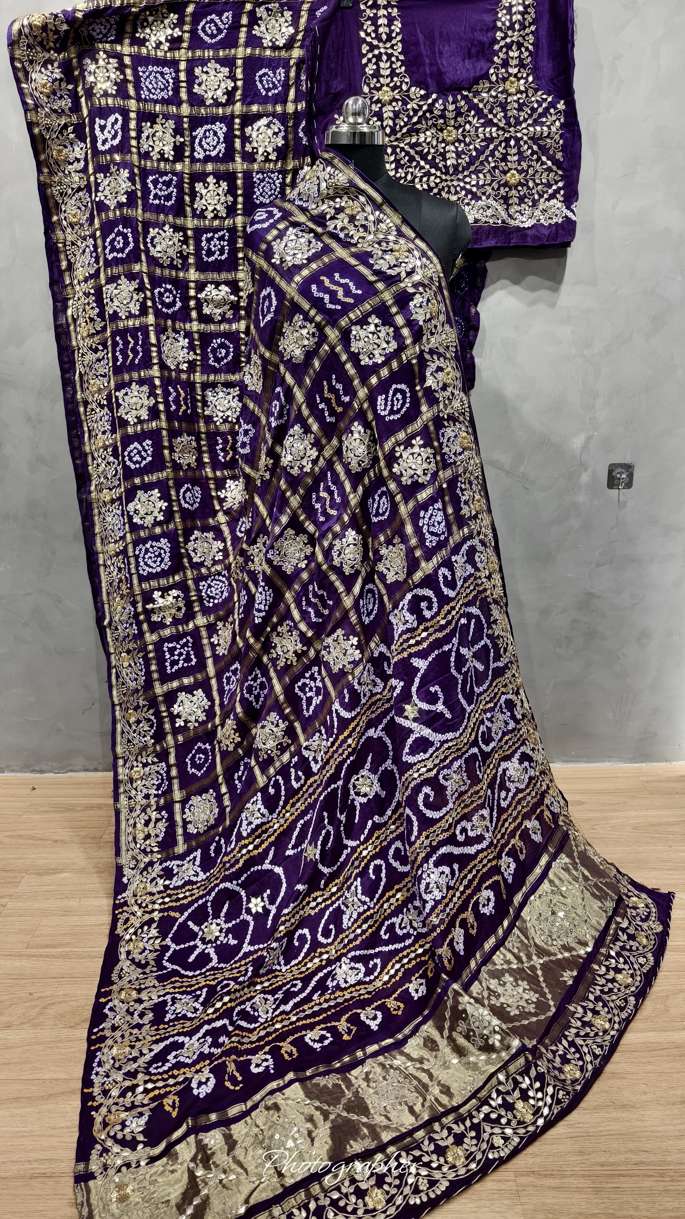 Pure Gaji Silk Hand Bandej Gharchola Sarees With Original Hand Work In Allover With Blouse