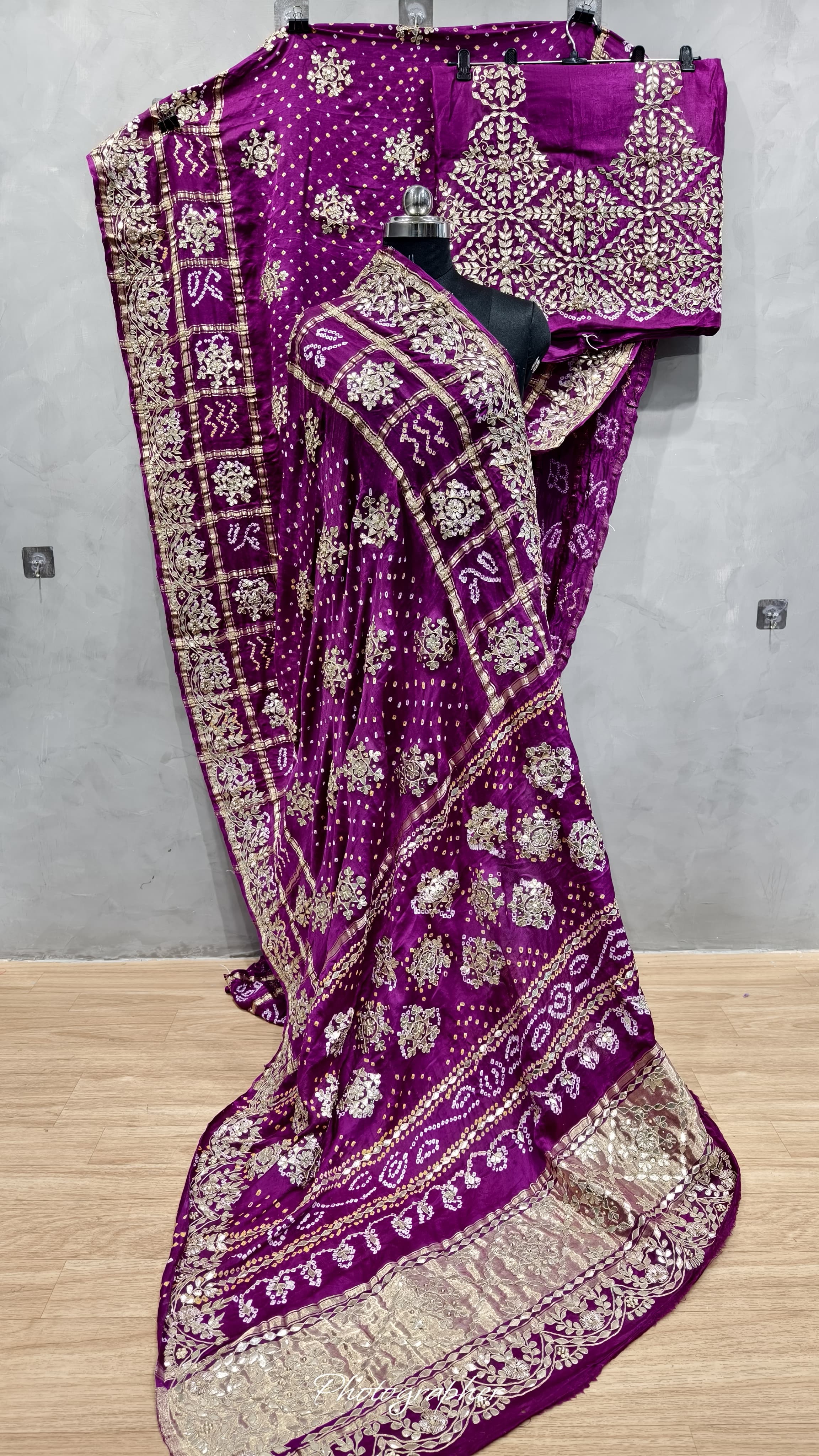 Pure Gaji Silk Hand Bandej Gharchola Sarees With Original Hand Work In Allover With Blouse