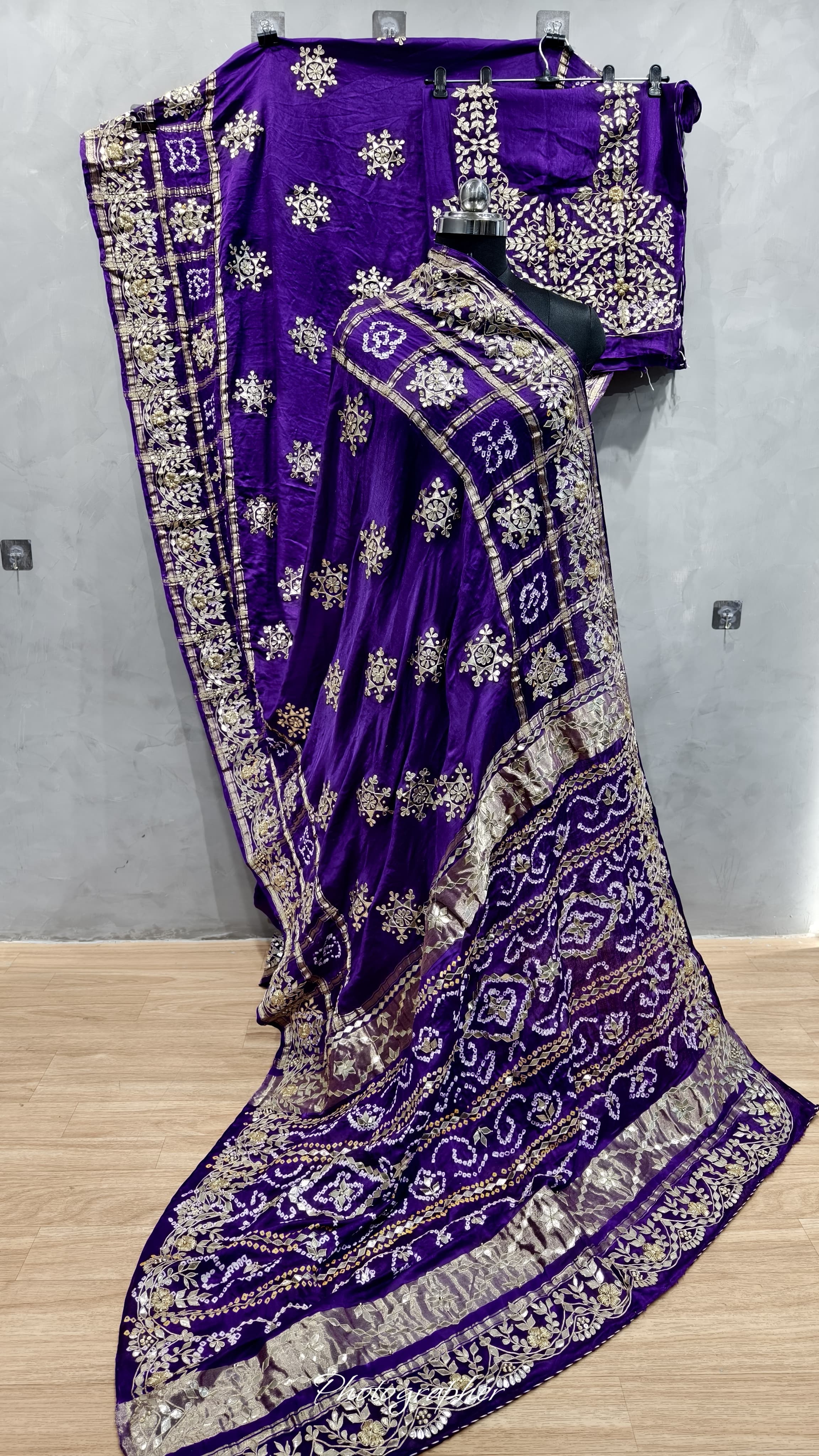 Pure Gaji Silk Hand Bandej Gharchola Sarees With Original Hand Work In Allover With Blouse